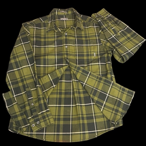 Eddie Bauer Green Plaid Flannel Button Shirt M - Picture 4 of 17